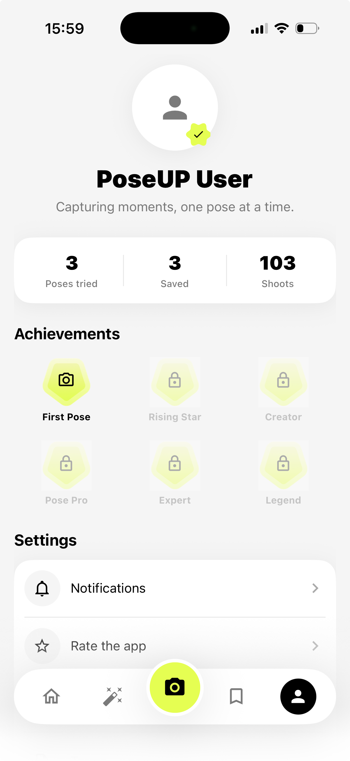 Your PoseUP profile and achievements