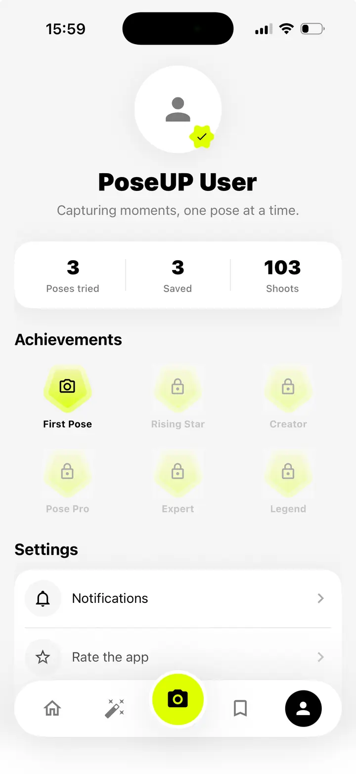 Your PoseUP profile and achievements
